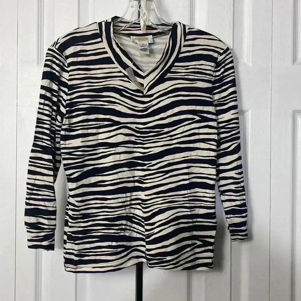 Talbots cream & black shirt